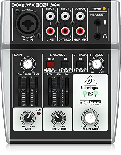 Behringer 302Usb Mixeur 5 Canaux avec Préampli Micro Xenyx et Port Usb/Audio Argent/Noir