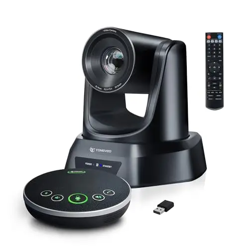 TONGVEO Système de caméra de Salle de conférence avec Haut-Parleur Bluetooth, kit de caméra vidéo PTZ USB 3X 1080P 60fps pour réunion d'église, Fonctionne avec Les équipes Microsoft, Zoom, PC