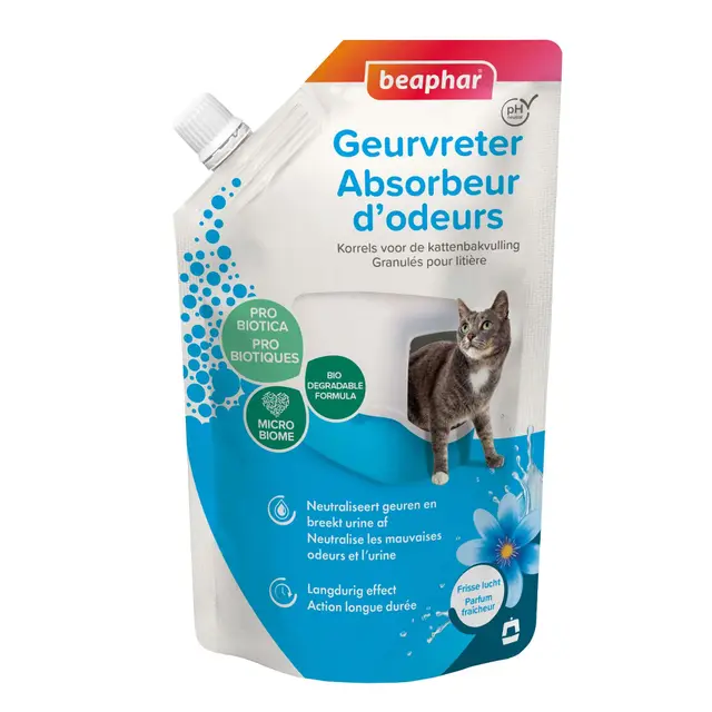 Beaphar – Absorbeur d'odeurs – Granulés concentrés pour litière pour chat – Neutralise les mauvaises odeurs – Laisse un agréable parfum (Fraîcheur) – 400 g - jusqu'à 4 mois d'utilisation