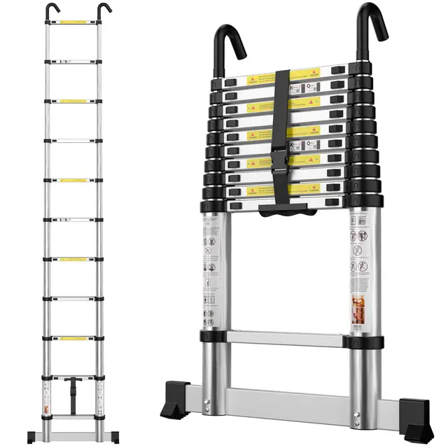 Echelle Telescopique 3,19m en Aluminium Échelle Télescopique, avec Barre Stabilisatrice et Crochets Amovibles, Escabeau Telescopique Portable Convient aux réparations à Domicile, Charge 150 KG