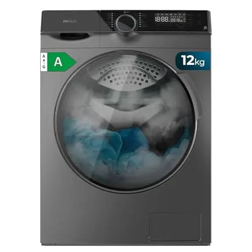 Cecotec Lave-linge 12 kg Chargement Frontal Bolero DressCode 121000 Steel. 1400 tr/min max réglables, 2000 W, certification WoolMark, moteur Inverter Plus, 14 programmes, Spa Care, départ différé.