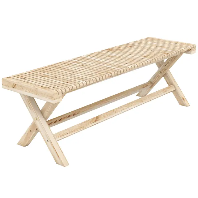 Outsunny Banc de Jardin en Bois Massif, Banquette de Jardin Effet Bois Naturel avec Assise à Lattes, sans Dossier, pour Parc, Patio, Balcon, Capacité 240 kg, 140 x 40 x 43 cm
