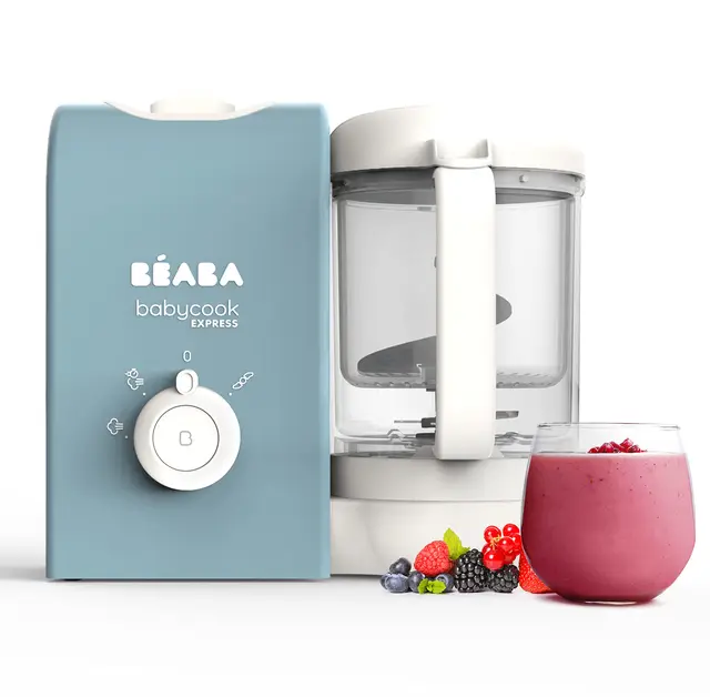 BEABA, Babycook Express, Robot Bébé 4 en 1 Mixeur-Cuiseur, Cuisson Express 15min, Mixage sur-mesure, Cuisson Vapeur Douce et Saine, Décongélation, Texture Homogène, Capacité 1 250 ml, Bleu Baltique