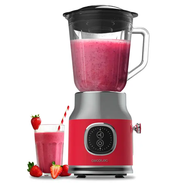 Cecotec Blender Mixeur RetroTwist Red. Puissance Maximale 800 W, Bol en Verre d’une Capacité de 1 L, 4 Lames avec Revêtement en Titane Noir, Moteur 100% en Cuivre