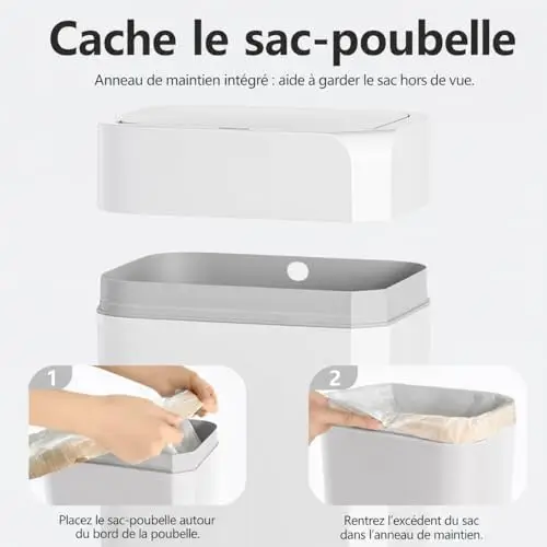 Poubelle Automatique 12L avec Capteur - Poubelle Électrique avec Couvercle pour Cuisine, Salle de Bain, WC - Étanche, Anti-Odeurs, Design d’Angle Exclusif Blanc, Silencieuse