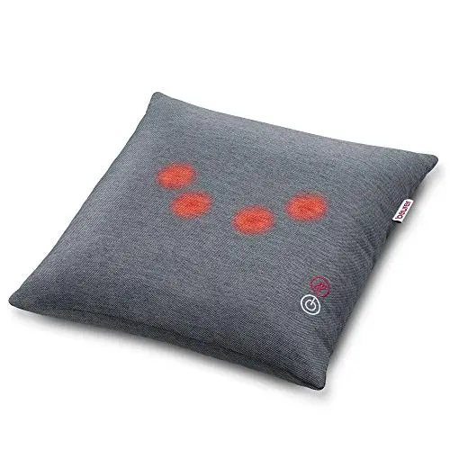 Beurer MG 135 Coussin de massage shiatsu avec fonction de chauffage, 4 têtes de massage, arrêt automatique, lavable, pour les épaules, le cou, le dos et les jambes, Gris, 40 x 40 cm