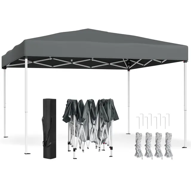 SONGMICS Tonnelle 3 x 3 m, Chapiteau Pliable, Protection Solaire, Résistante aux Petites Pluies, Portable, pour Cour, Jardin, Marché, Gris Foncé GCT102GZ01