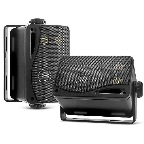 Pyle Système d'Enceinte Mini Boîte 3 Voies - Haut-parleurs Marine étanches de 8.9cm et 200 Watts - Utilisation Intérieure et Extérieure - sur un Bateau, Piscine ou sur la Terrasse - Noir