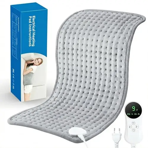 Coussin chauffant électrique 30 X 60 cm avec arrêt automatique et 9 niveaux de température, Coussin chauffant pour le dos, la nuque, les épaules, le ventre