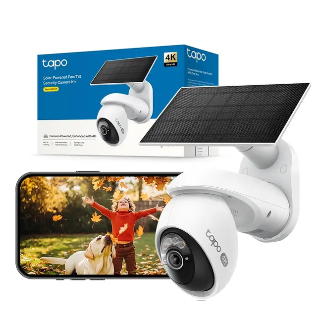 Tapo C660 Kit Caméra de Surveillance extérieure avec Panneau Solaire 4K 8MP, Vision 360°, Vision Nocturne Couleur Starlight, Batterie 10 000 mAh, détection IA, IP66, Alarme Rapide et antivol