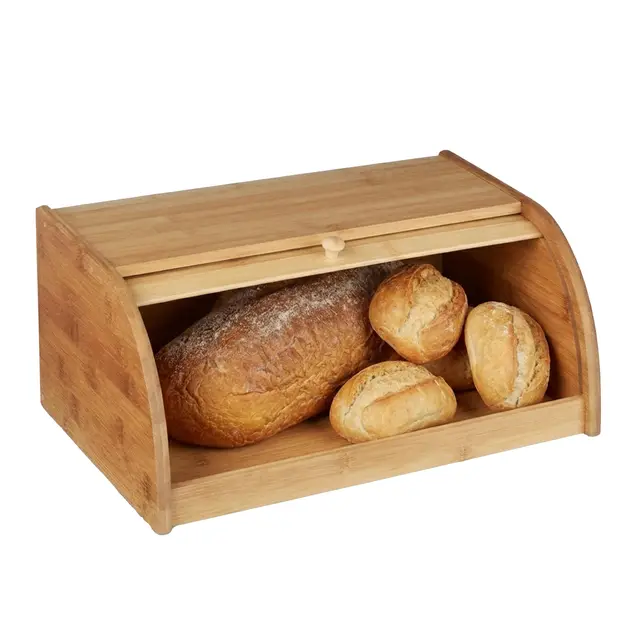 Relaxdays Boîte à Pain HxlxP : 16,5 x 40 x 27,5 cm cuisine en bois de Bambou avec Couvercle Coulissant, nature, Marron