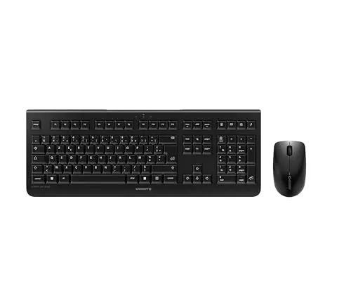 CHERRY DW 3000, Ensemble Clavier et Souris sans Fil, Disposition Belge (AZERTY), Connexion Radio 2,4 GHz, Design Plat, Touches silencieuses, Souris symétrique, Noir