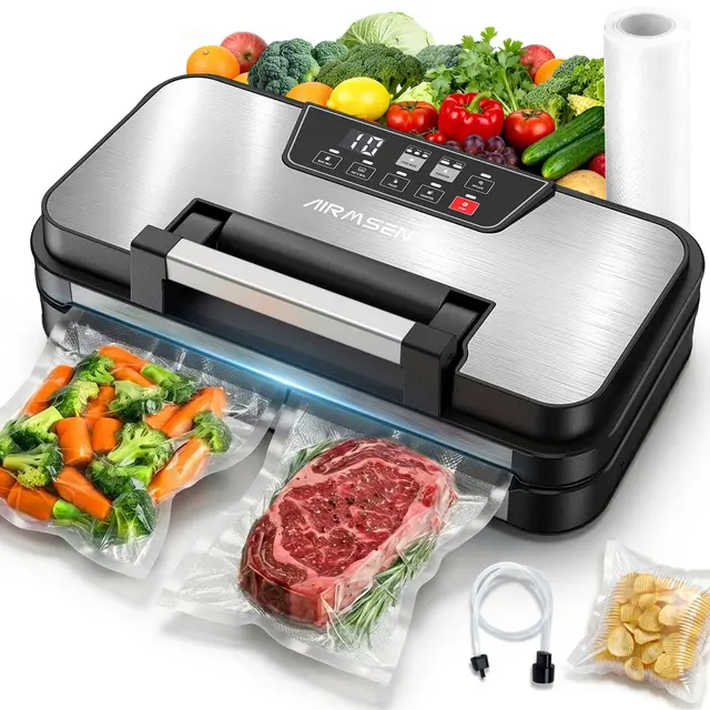 AIRMSEN 95 kPa Machine sous vide avec fonction gonflage, modes Sec/Humide, double scellage 30 cm, coupe-sac intégré, rouleau & bac amovible – conserve les aliments jusqu’à 8× plus longtemps