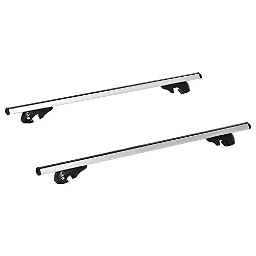 HOMCOM Barres de Toit de Voiture transversales 135 cm, Porte-Bagage verrouillables 2 clés fournies Alliage d'aluminium, Compatible avec Les Rails latéraux surélevés d'une Largeur de 120 cm, argenté