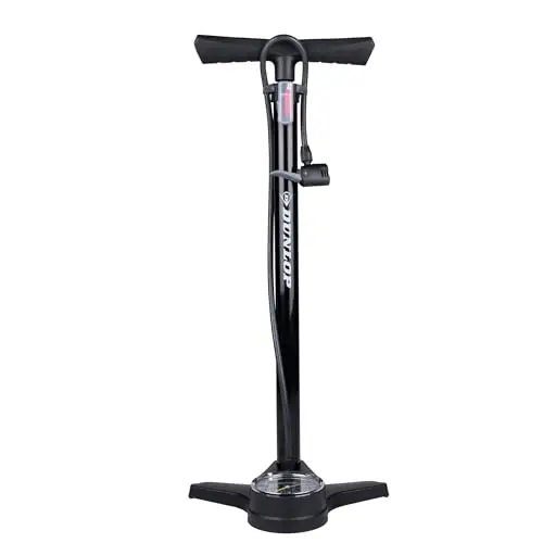 Dunlop Pompe à Vélo avec Double Valve - Pas de/avec Manomètre - Pompe à Pied pour Velo avec 2 Adapteurs - pour Valve Dunlop, Presta et Schrader - Pompe 11-12Bar/ 160-180 PSI - Plastique - Noir