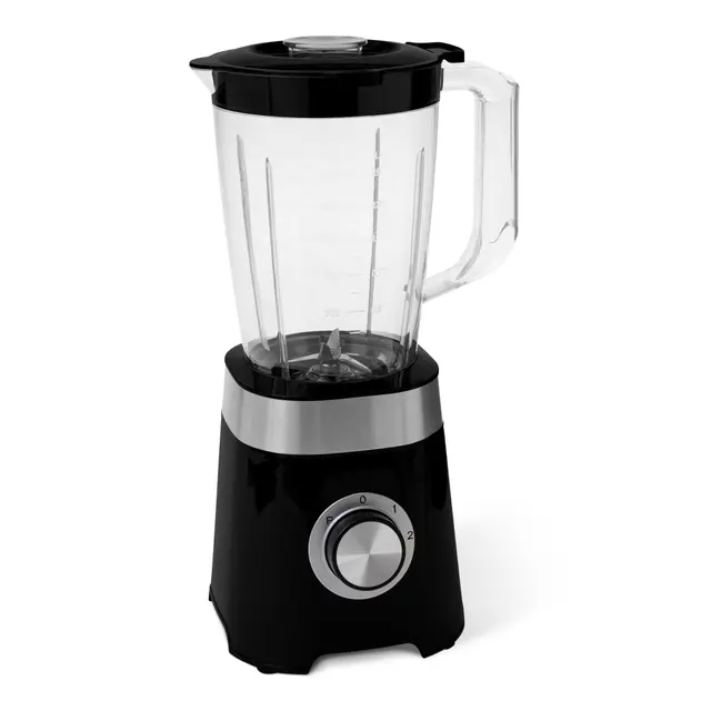 Amazon Basics Mixeur de cuisine avec pichet en plastique de 1.5 l, 600 W pour faire des smoothies et piler de la glace, Noir