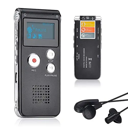 Lychee Dictaphone Enregistreur Vocal Numérique 8GO Portable, Lecteur MP3 Audio à Double Microphone pour Conférences/Réunions/Entretiens/et Cours (Noir)