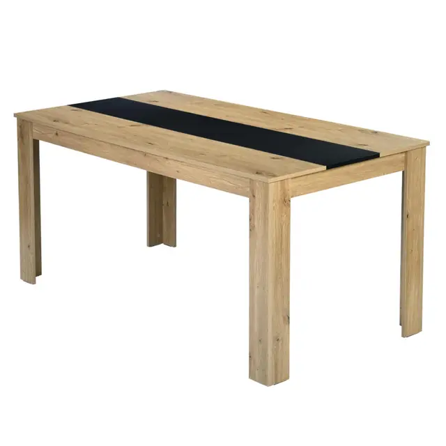 Table de Salle à Manger 160 cm pour 8 Personnes, Table de Cuisine Rectangulaire en Bois pour Salle à Manger Cuisine Restaurant ou Salon, Style Industriel, Chêne et Noir, 160×80×75 cm