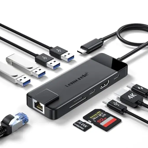 Lemorele Station d'accueil USB C 10-en-1, Hub USB-C vers HDMI 4K, 2 USB 3.0, 2 USB 2.0,Ethernet Gigabit, PD 100W, SD/TF, USB C Data, pour Macbook,iPad,Windows,Switch,PC,Téléphone Mobile,etc