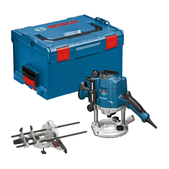 Bosch Professional défonceuse GOF 1250 CE (avec clé plate de 19 mm, butée parallèle avec réglage fin, adaptateur pour bague de copiage, pince de serrage, L-BOXX)