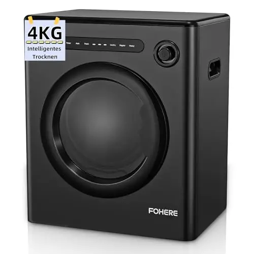 Sèche-Linge, 4KG Sèche Linge Séchage à Evacuation Compact, 1200W avec 6 Programmes, Séchage Intelligent, Protection Anti-fFroissage, Ecran Tactile LED, pour Appartements, Maison, Dortoir, Noir