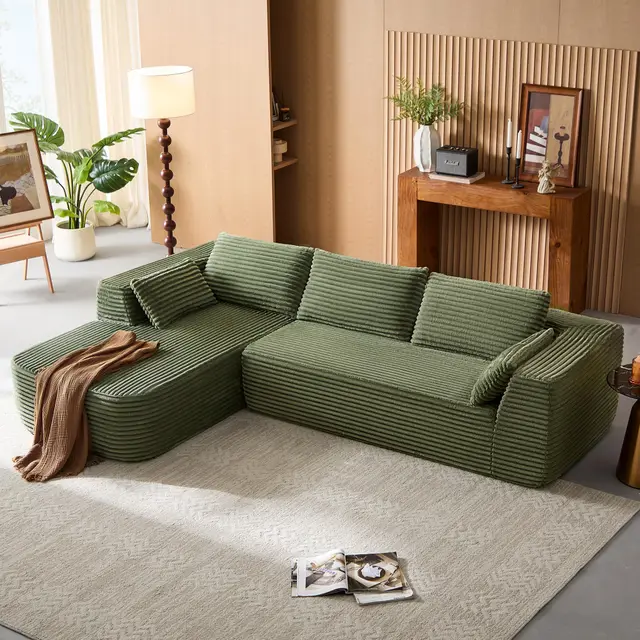 LINSY Home Canapé d'angle avec Fonction Convertible - 270 cm - Corduroy - Canapé modulaire en Forme de L - Canapé 3 Places avec méridienne - Canapé sectionnel pour Salon - Aucun Montage nécessaire