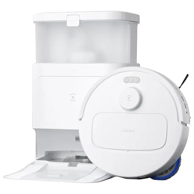 ECOVACS N30 PRO OMNI Aspirateur Robot avec Station OMNI tout-en-un, 10000Pa, Robot Aspirateur Laveur avec Brosse ZeroTangle 2.0, Nettoyage à l'eau chaude 60℃, Nettoyage Humide adaptatif TruEdge, Blanc