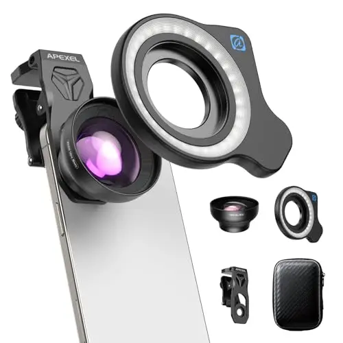 APEXEL HB100 Ultra Objectif Macro HD F1.05 45 Modes Lumière & Revêtement AF,Objectifs pour Téléphones Portables pour Smartphones iPhone, Samsung et Pixel