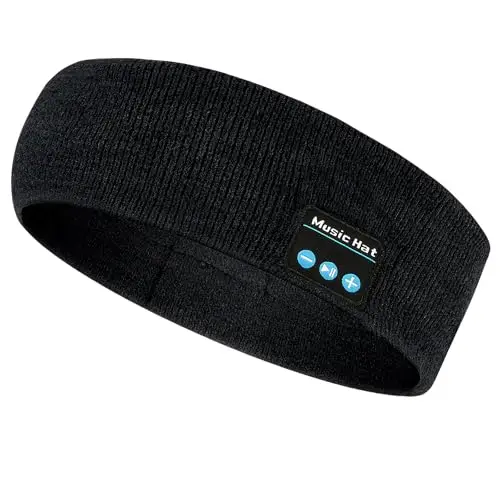 Bandeau Bluetooth, Sport & Sommeil, 6-10h Autonomie, HD Stéréo, Casque Audio sans Fil Respirant, Anti Transpiration, Boutons de Réglage Latéraux, pour Dormir, Yoga, Méditation, Running