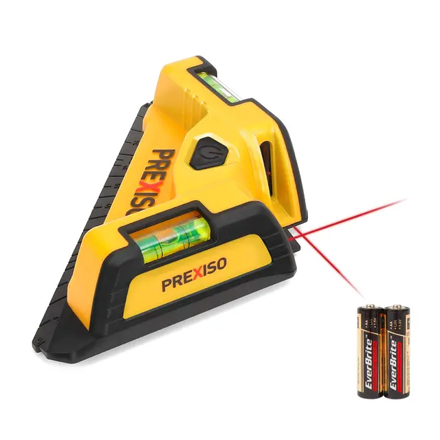 PREXISO Niveau Laser Carrelage 10 m, Laser d’Angle 90° avec Niveau à Bulle, Laser Rouge Précis, Idéal Pose de Carrelage et Revêtements de Sol, Pile AA Incluse