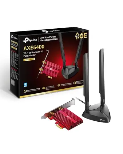 TP-Link Archer TXE75E Carte WiFi 6E PCIe AXE5400 pour PC, Tri-Bande 6 GHz 5 GHz 2.4 GHz, Bluetooth 5.3, Antennes Haut Gain avec Base Magnétique, WPA3, Compatible Windows 10/11