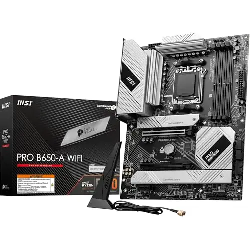 MSI Pro B650-A WiFi Carte mère, ATX - pour processeurs AMD Ryzen 9000, 8000 & 7000, AM5 - DDR5 Memory Boost 7600+MHz/OC, 2 x PCIe 4.0 x16, 3 x M.2 Gen4, Wi-FI 6E