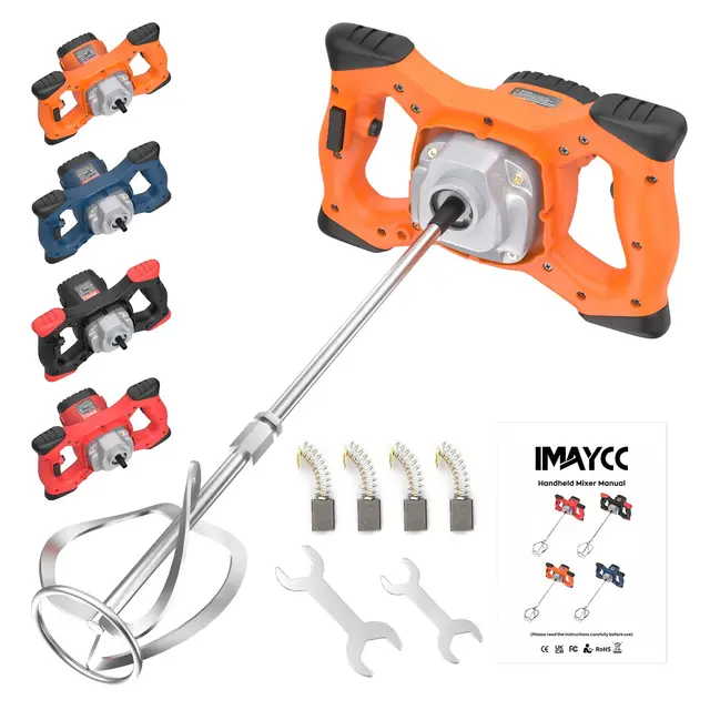 IMAYCC 2100 W Malaxeur Mortier Colle Professionnel, Malaxeur Beton 220V, Melangeur Beton Avec 6 Vitesses, Betonniere Électrique Idéal Pour Mélanger les Aliments,le Plâtre,la Peinture,le Ciment(Orange)