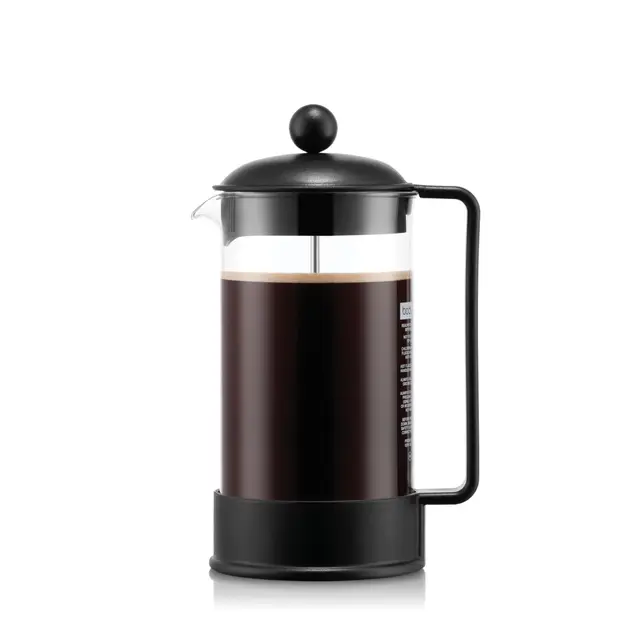 Bodum French Press Brazil - 1L / 8 Tasses Cafetière à Piston - Verre Résistant & Filtre Acier INOX - sans BPA Lavable au Lave-Vaisselle - Cafetière Classique - Fabriquée au Portugal