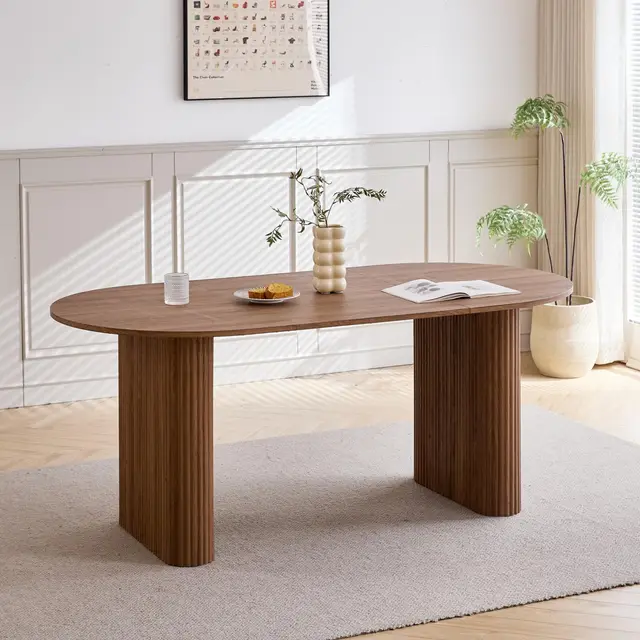 GrandCA HOME Table à Manger Ovale en Bois, Table de Cuisine Moderne de 180 CM, Grand Bureau en MDF pour 6 à 8 Personnes (Marron Foncé)