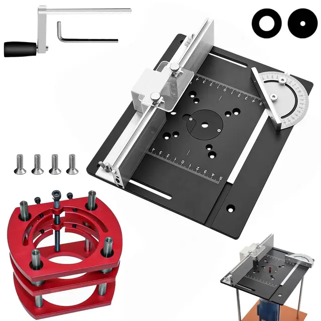 Table Defonceuse a Bois mit Plaque D'insertion Défonceuse, Plaque Lift Base Support Levée Maximale 51mm, Défonceuse Sur Table Aluminium pour Moteurs avec 64 à 65 mm de Diamètre (Noir)