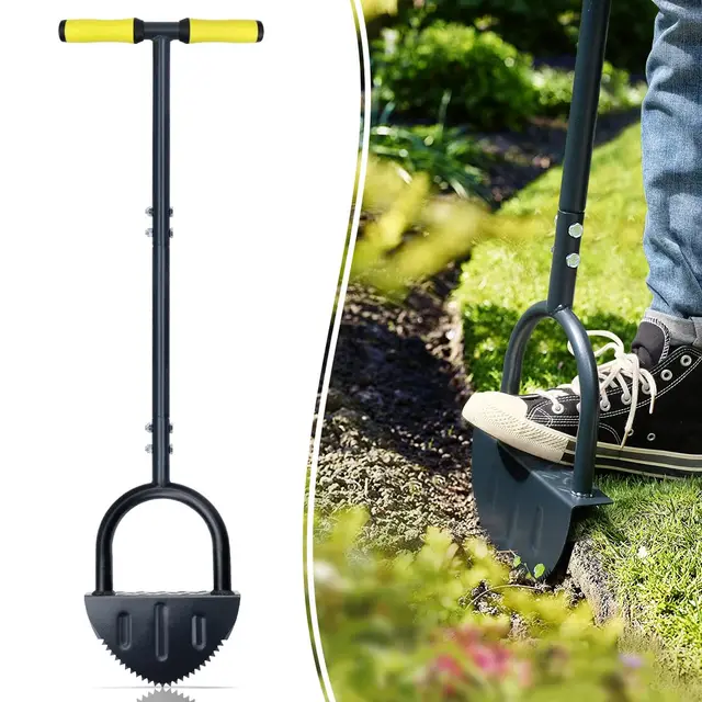Colwelt Outil de bordure de pelouse à dents de scie 96 cm, poignée en T, demi-lune, outils de bordure à long manche pour bordure de pelouse