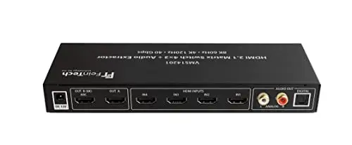 FeinTech VMS14201 Commutateur matriciel HDMI 2.1 4 K 120 Hz 8 K Ultra HD 4 en 2 Sorties Arc Toslink SPDIF Downscaler pour Xbox PS5 TV Monitor HDR VRR 40 Gbps