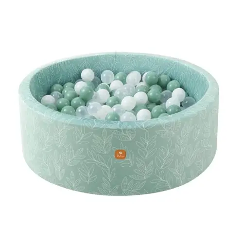 Piscine à Balles Molles 90x30cm pour Bébé Enfant - Mousse Haute Résilience - Velours Super Doux sans Balles - Nettoyage Amovible - Sauge