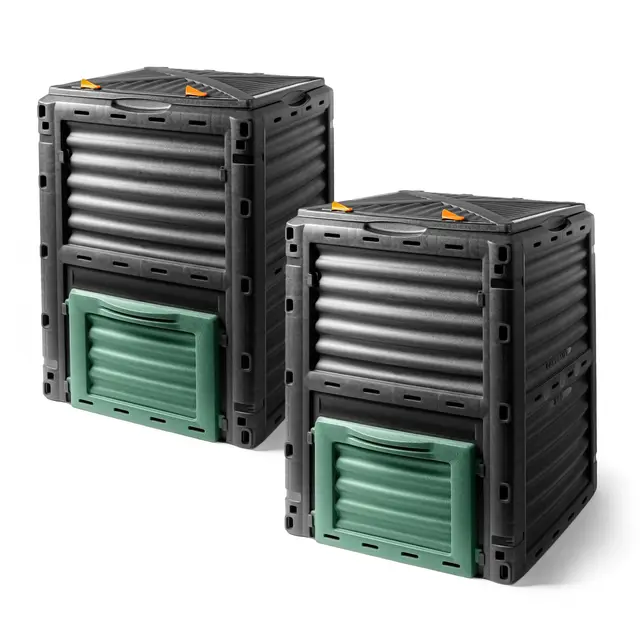 Lot de 2 composteurs en plastique 83 x 61 cm - Noir - 300 l - Avec couvercle et trappe de vidange - Pour déchets de jardin, déchets biologiques