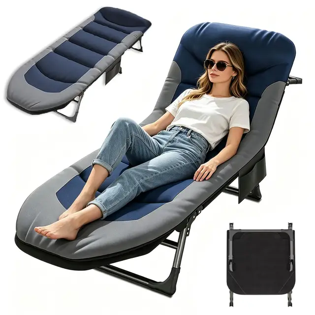 Chaise Longue Jardin Exterieur, Transat Jardin Exterieur avec 6 Dossiers Réglables, Chaise Longue Pliable avec Poche Latérale, Bain de Soleil pour Balcon, Patio, Camping (Bleu)