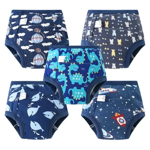 Aolso Culotte Apprentissage Propreté Garcon, 5PCS Fille Culotte d'apprentissage Enfant Lavable, Enfants pour Filles et Garçons pour Bébé, Bords enveloppés, Style A -100