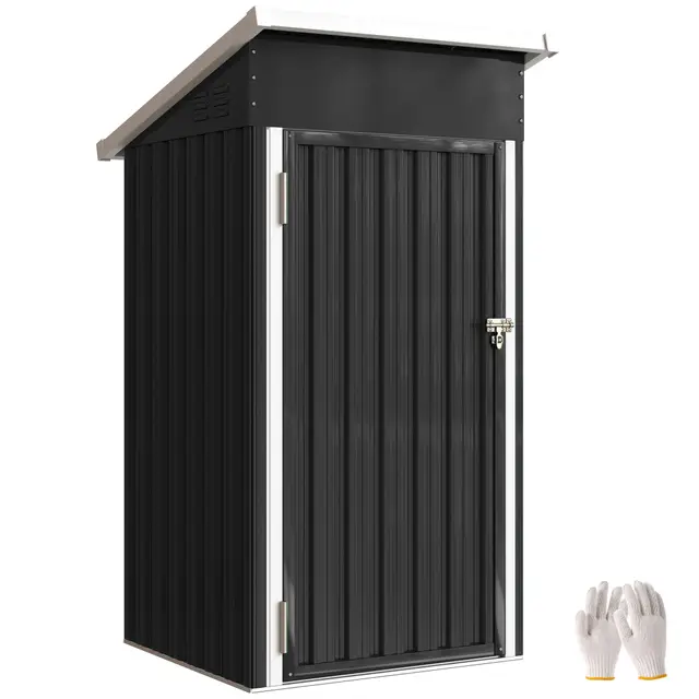 Outsunny Abri de Jardin en métal, cabane de Jardin extérieure 107,5 x 91 x 185 cm, Porte verrouillable, Toit incliné, aérations et Gants, cabanon Rangement Outils en Acier galvanisé, Gris foncé