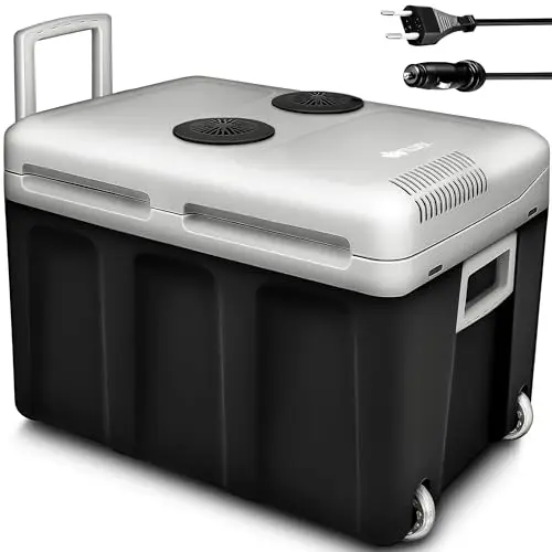 tillvex Glacière électrique 40 l avec roulettes | Mini réfrigérateur 230 V et 12 V pour Voiture, Voiture, Camping, Refroidissement et Chaleur | Mode ECO