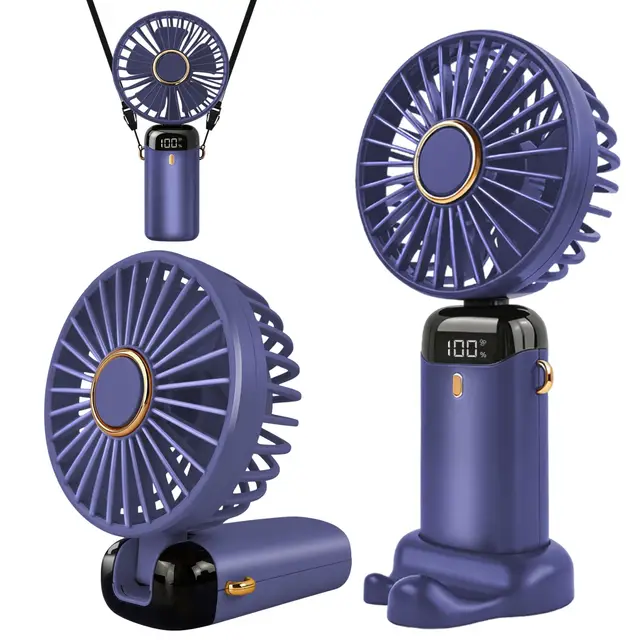 Jsdoin Ventilateur portable rechargeable par USB avec 5 vitesses,mini ventilateur de bureau pliable avec écran LED pour la maison, le bureau,la chambre à coucher, les voyages en plein air (Violette)