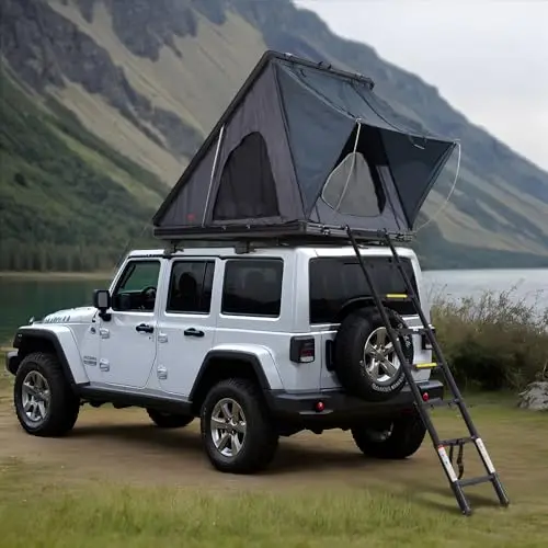 VEVOR Tente de Toit Rigide pour 2 à 3 Personnes, Tente de Camping pour Véhicules Imperméable, avec Échelle Télescopique, Matelas Épais et Coupe-Vent, pour Jeep SUV Pick-up Camion Voitures, Voyage