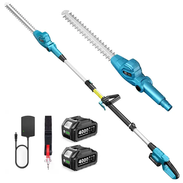 SEESII Taille-Haie Télescopique Batterie 20 Pouces, Léger 3,91kg pour Femmes et Seniors, Portée 4,4m, Moteur 600W avec 2 * 4000 mAh Batteries, Tête Pivotante 135°, Taille-Haie Électrique