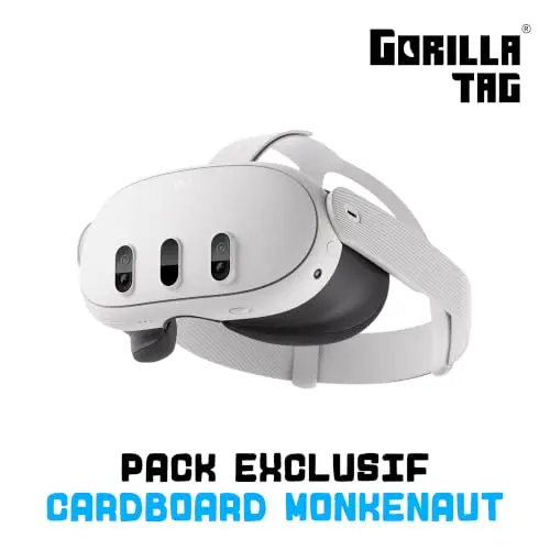 Meta Quest 3 512 Go | Casque VR — 30 % de pixels en plus — 2 x plus de performance graphique — Réalité virtuelle sans fil — Pack Gorilla Tag Cardboard Monkenaut — Exclusivité Amazon