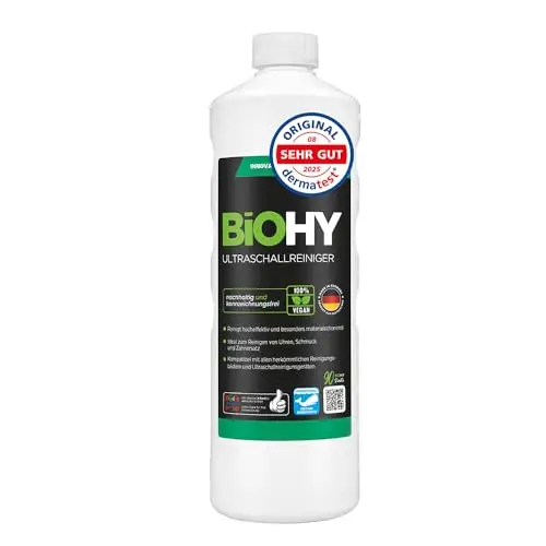 BiOHY Nettoyant à ultrasons concentré – (Bouteille de 1l) - Nettoyage doux et efficace des lunettes, bijoux, pièces de monnaie et dispositifs dentaires (Ultraschallreiniger)
