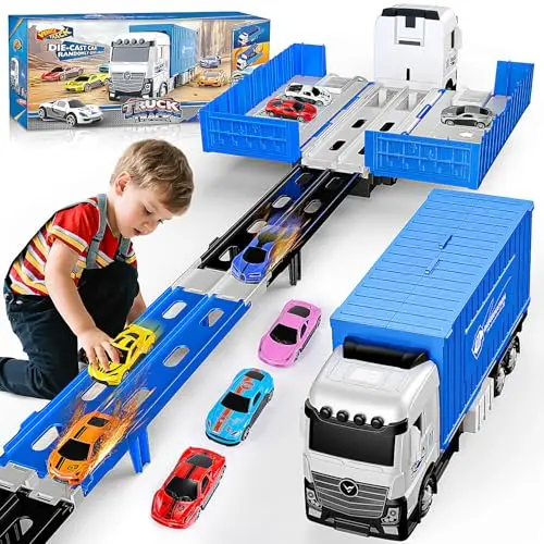 EUCOCO Jouet Enfant 2 3 4 5 6 Ans Garcon, Transporteur Voiture Enfants Cadeau Garcon 2-6 Ans 156CM Camion de Transport avec 8 Mini Cars Cadeaux de Pâques